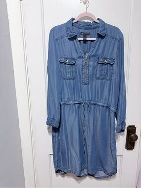 INC International Concepts Chambray Blue Long Sleeve Shirt Dress